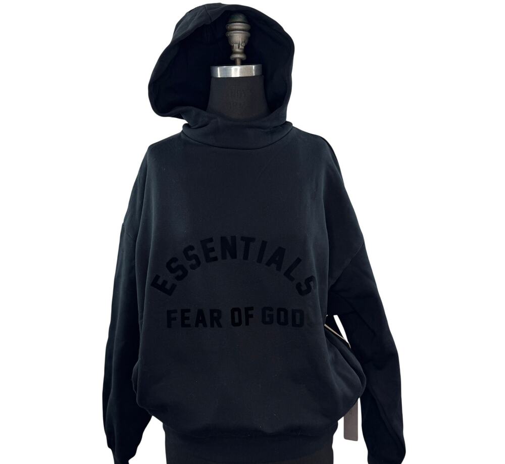 Essentials Fear of God Core Jet Black Unisex Hoodie Drop Shoulder XS X-Small NEW
